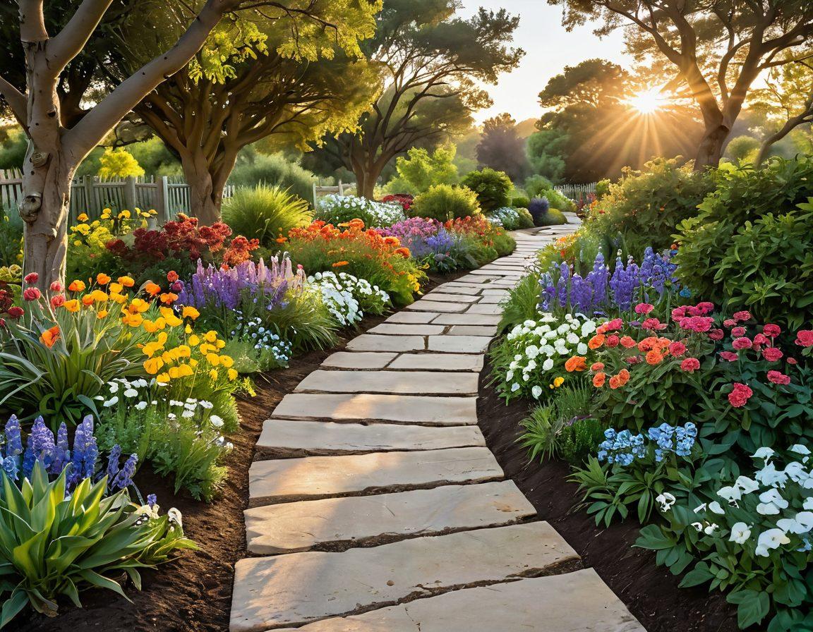 A serene landscape featuring a vibrant sunrise symbolizing hope, with a path winding through a lush garden filled with blooming flowers representing resilience and growth. Include diverse individuals of different ages, backgrounds, and abilities walking together, showcasing support and community. Incorporate subtle elements like awareness ribbons and informational brochures scattered along the path. super-realistic. vibrant colors. inspirational.